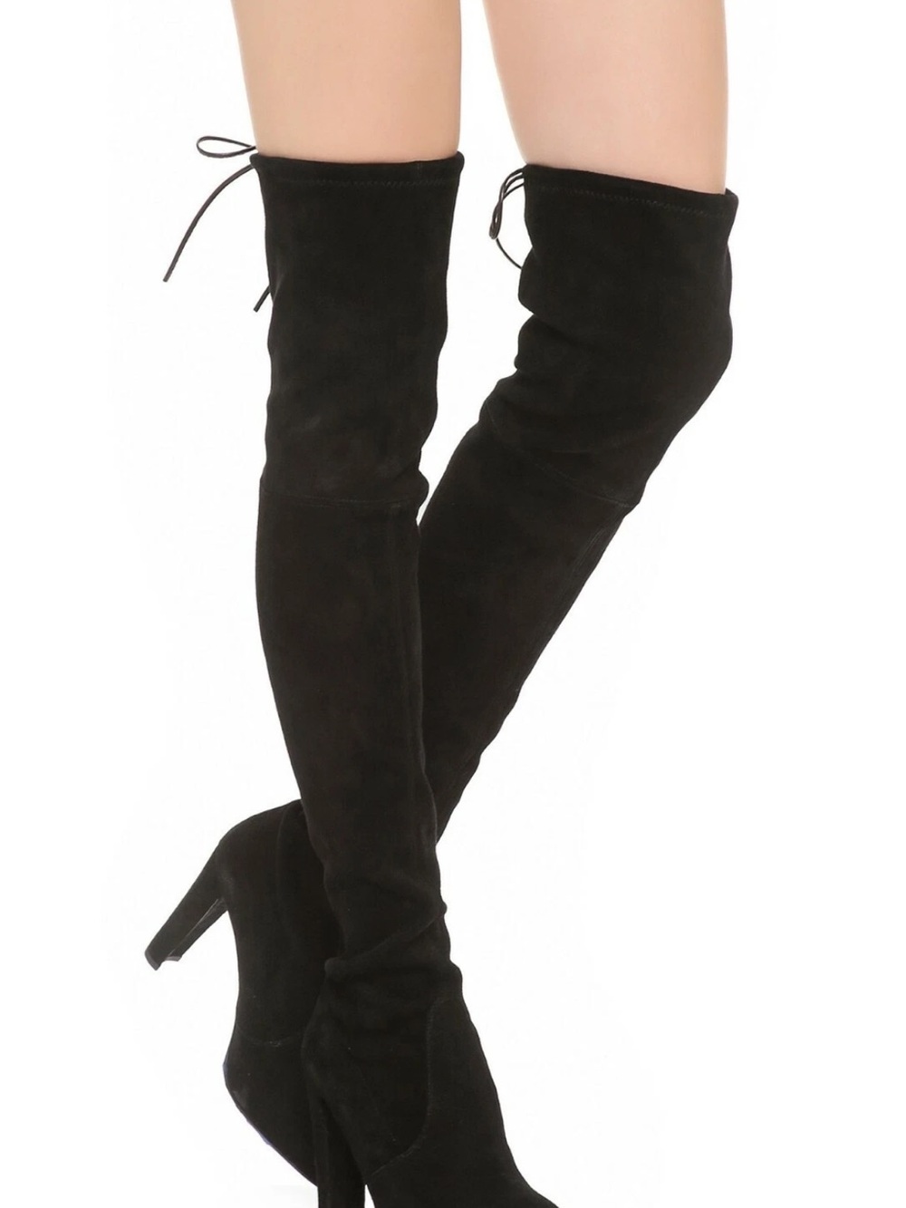 Stuart Weitzman Highland Black Over-the-Knee Suede Heeled Boots